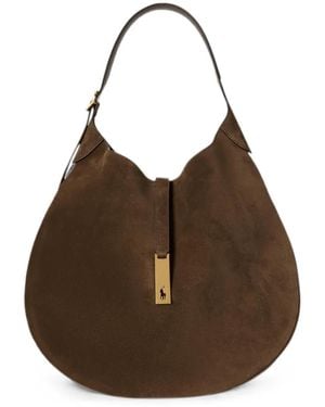 Polo Ralph Lauren Large Polo Id Suede Shoulder Bag - Brown