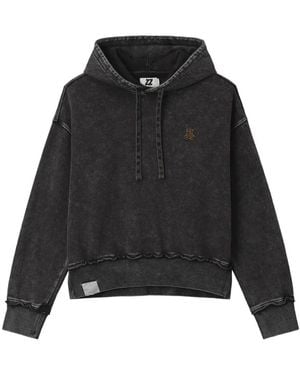 Izzue Acid-Wash Bear-Motif Hoodie - Black