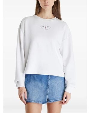 Tommy Hilfiger Logo-Print Crew-Neck Sweatshirt - White