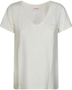 Sun 68 V-Neck Logo-Embroidered T-Shirt - White