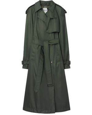 Burberry Hooded Belted Nylon Trench Coat - Green