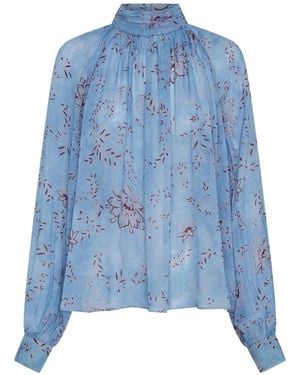Nicholas Solene Floral-Print High-Neck Top - Blue