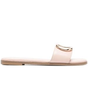 Twinset Logo Plaque Square-Toe Slides - Pink