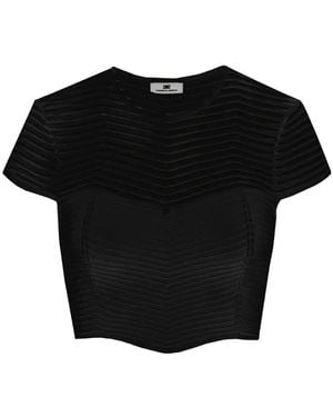 Elisabetta Franchi Herringbone-Pattern Crop Top - Black