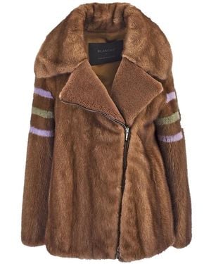 Blancha Striped-Details Zip-Up Faux-Fur Coat - Brown