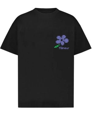 flâneur T-Shirt mit Pixelblume - Schwarz