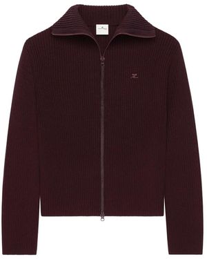 Courreges Ribbed-Knit Zipped Cardigan - Red