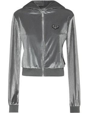 Philipp Plein Chenille Hoodie Sweatjacket Strass Skull - Grey