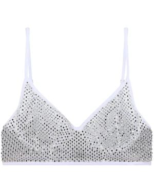 Genny Crystal-Embellished Mesh Top - White