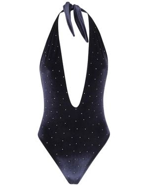 Balmain Crystal-Embellished Halterneck Swimsuit - Blue