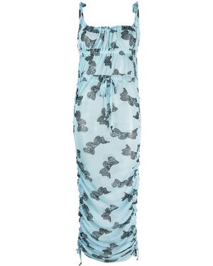 Charles Jeffrey Graphic-Print Mesh Dress - Blue