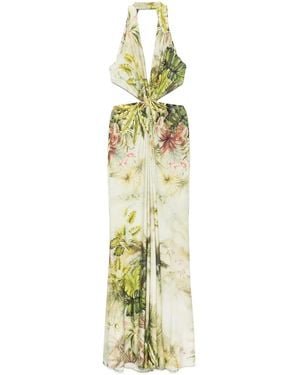 Elie Saab Leaf-Print Maxi Dress - Metallic