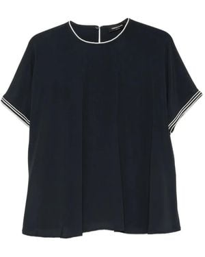 Fabiana Filippi Striped-Trim Short-Sleeve Blouse - Blue
