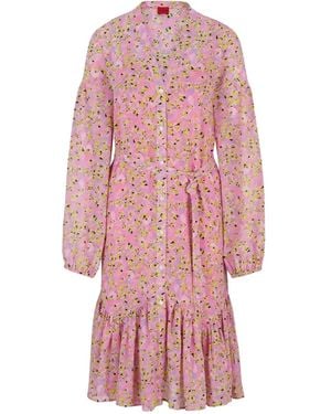 BOSS Floral-Print Belted Midi Dress - Pink