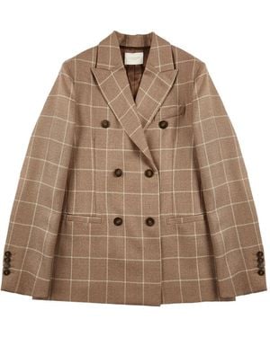 Montedoro Double-Breasted Check Jacket - Brown