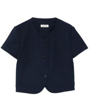 Sandro Button-Fastening Short-Sleeve Top - Blue