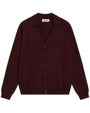 Miu Miu Intarsia-Logo Wool Cardigan - Purple