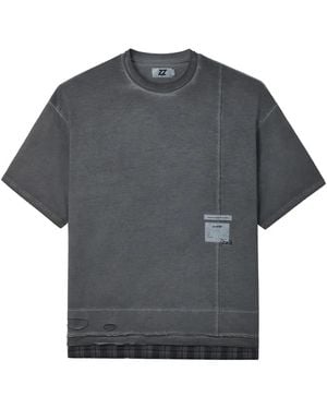 Izzue Check-Trim Distressed T-Shirt - Grey