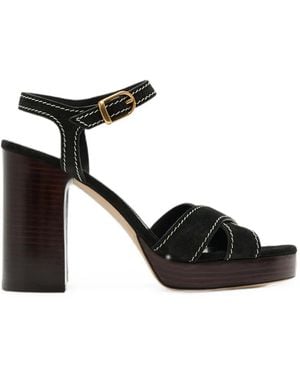 Stuart Weitzman Dayna Contrast-Stitch Platform Sandals - Black