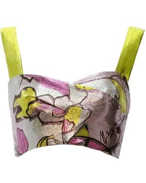 Gemy Maalouf Cropped-Top Mit Blumenprint - Mettallic