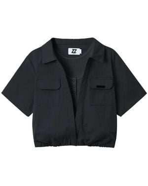 Izzue Patch-Pocket Cropped Shirt - Black