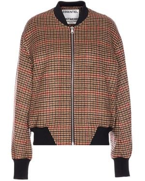 Essentiel Antwerp Check Zip-Front Wool Jacket - Brown