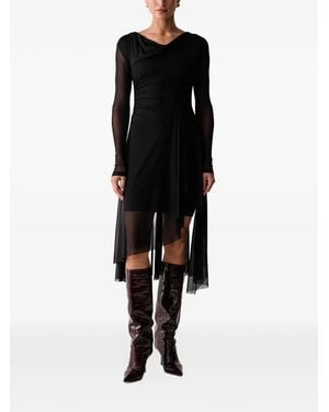 AllSaints Loria Asymmetric Mesh-Panelled Asymmetric Dress - Black