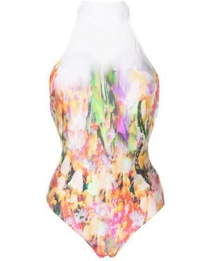Lenny Niemeyer Abstract-Print Halterneck Swimsuit - White