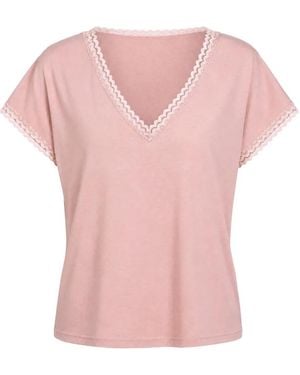Molly Bracken Lace-Trim V-Neck T-Shirt - Pink