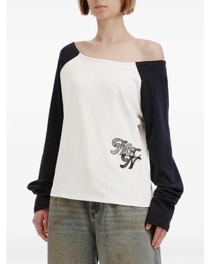 Mini Cream Raglan-Sleeve Logo-Patch T-Shirt - White