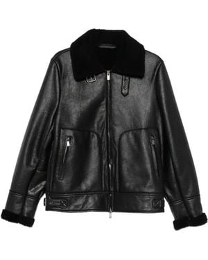 Salvatore Santoro Veste En Cuir À Col Lainé - Black