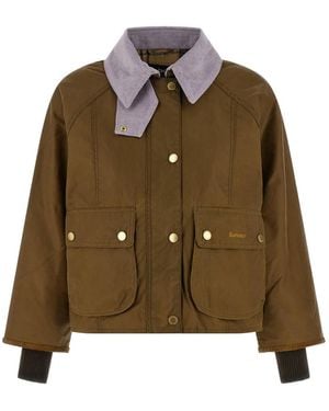Barbour Cropped Beadnell Corduroy-Collar Waxed Cotton Jacket - Brown