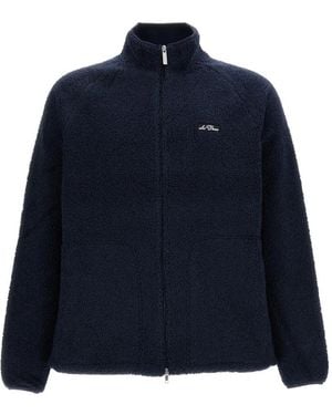 Les Deux Fleece-Texture Logo-Patch Jacket - Blue
