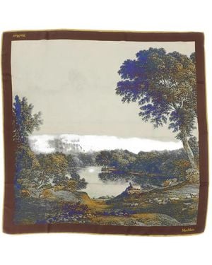 Max Mara Landscape-Print Silk Scarf - Grey