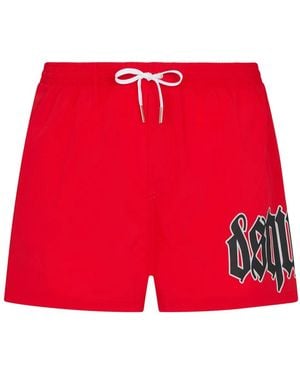 DSquared² Logo-Print Swim Shorts - Red