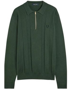 Fred Perry Zip-Up Knitted Polo Shirt - Green