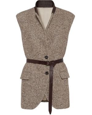 Brunello Cucinelli Flecked ベルテッド トップ - グレー