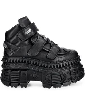 New Rock Touch-Strap Platform Trainers - Black