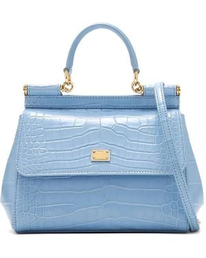 Dolce & Gabbana Medium Sicily Crocodile-Effect Tote Bag - Blue