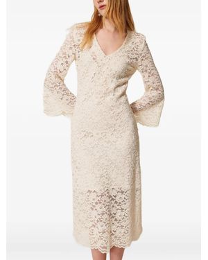 Twinset Laced Flared Midi Dress - White