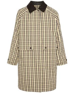 Yves Salomon Check-Pattern Leather Collar Coat - White