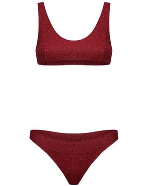 Oséree Lumière Glitter-Effect Bikini - Red