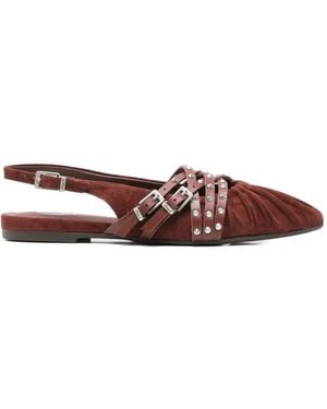 Ash Studded Buckled Flat Pumps - Brown
