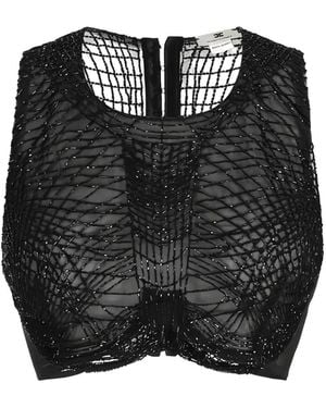 Elisabetta Franchi Embroidered-Crystals Top - Black