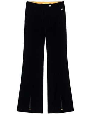 Shanghai Tang Meow Meow Velvet-Effect Slit-Hem Pants - Black