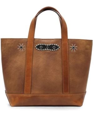 HTC Small Stud-Embellished Leather Shopper Bag - Brown