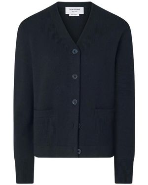 Thom Browne Merino Wool 4-Bar Trompe L'Oeil Cardigan Jacket - Blue