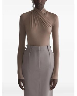 Mugler Top Drapeado Con Manga Larga - Marrón