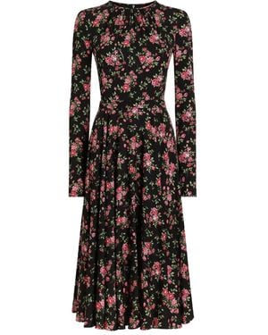 Dolce & Gabbana Floral Long-Sleeve Midi Dress - Black