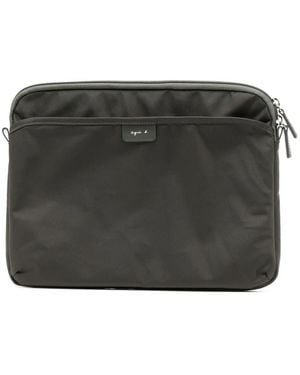 agnès b. Logo-Patch Zipped Laptop Bag - Black